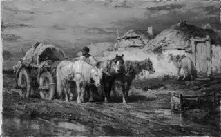 Peasants and Horses, by Adolf Schreyer, oil, 1860