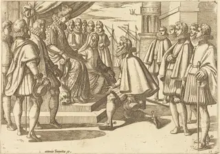 Spanish Duke before Margaret of Austria, by Antonio Tempesta, ink, 1612