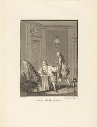 L'amant de lui-mesme, by Jean-Baptiste Blaise Simonet, ink, 1778