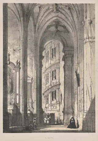 Architecture of the Middle Ages:  Church of St. Gisors, Interior, by Joseph Nash, 1838