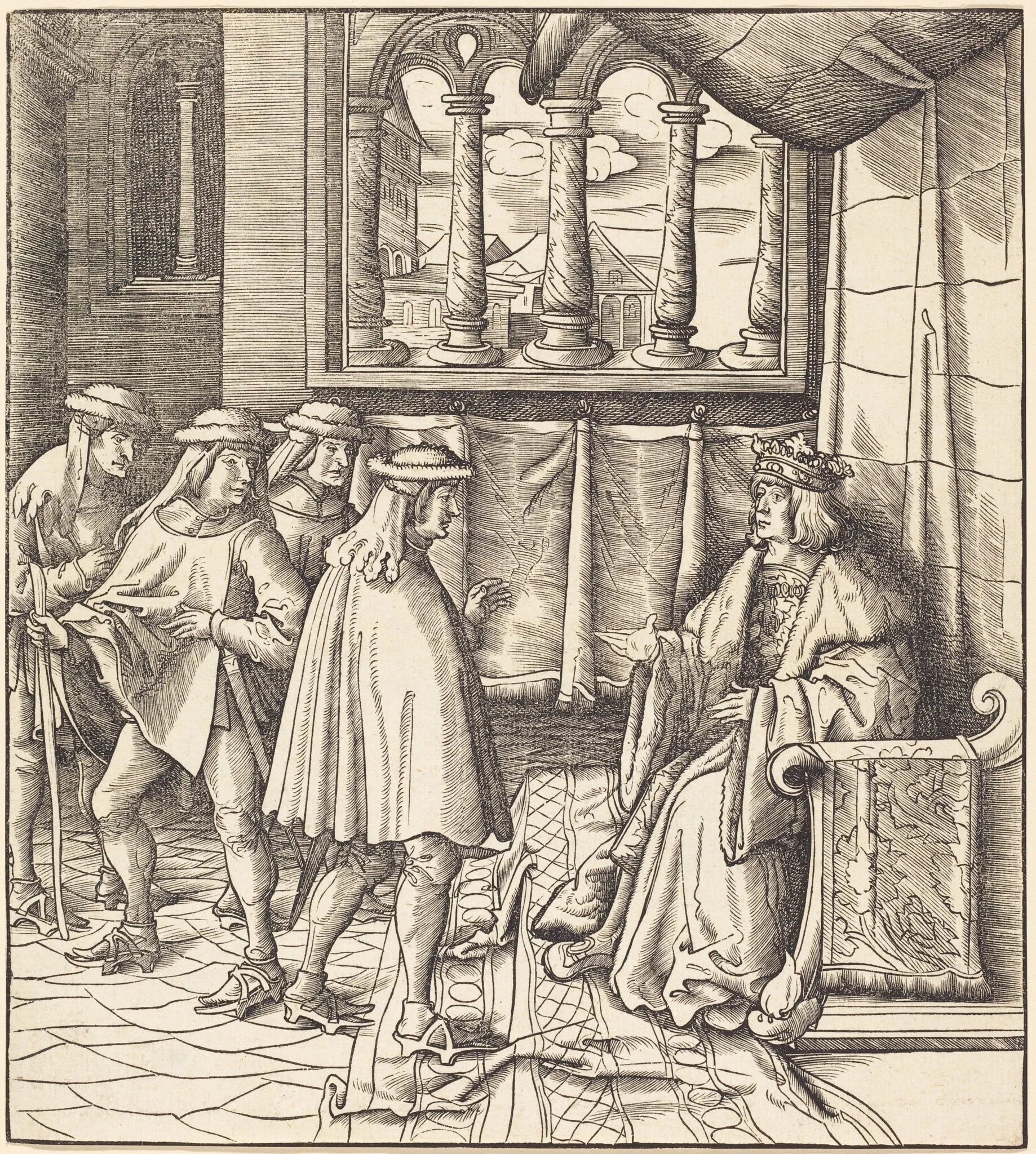 A King on a Throne, before him Four Men, detail