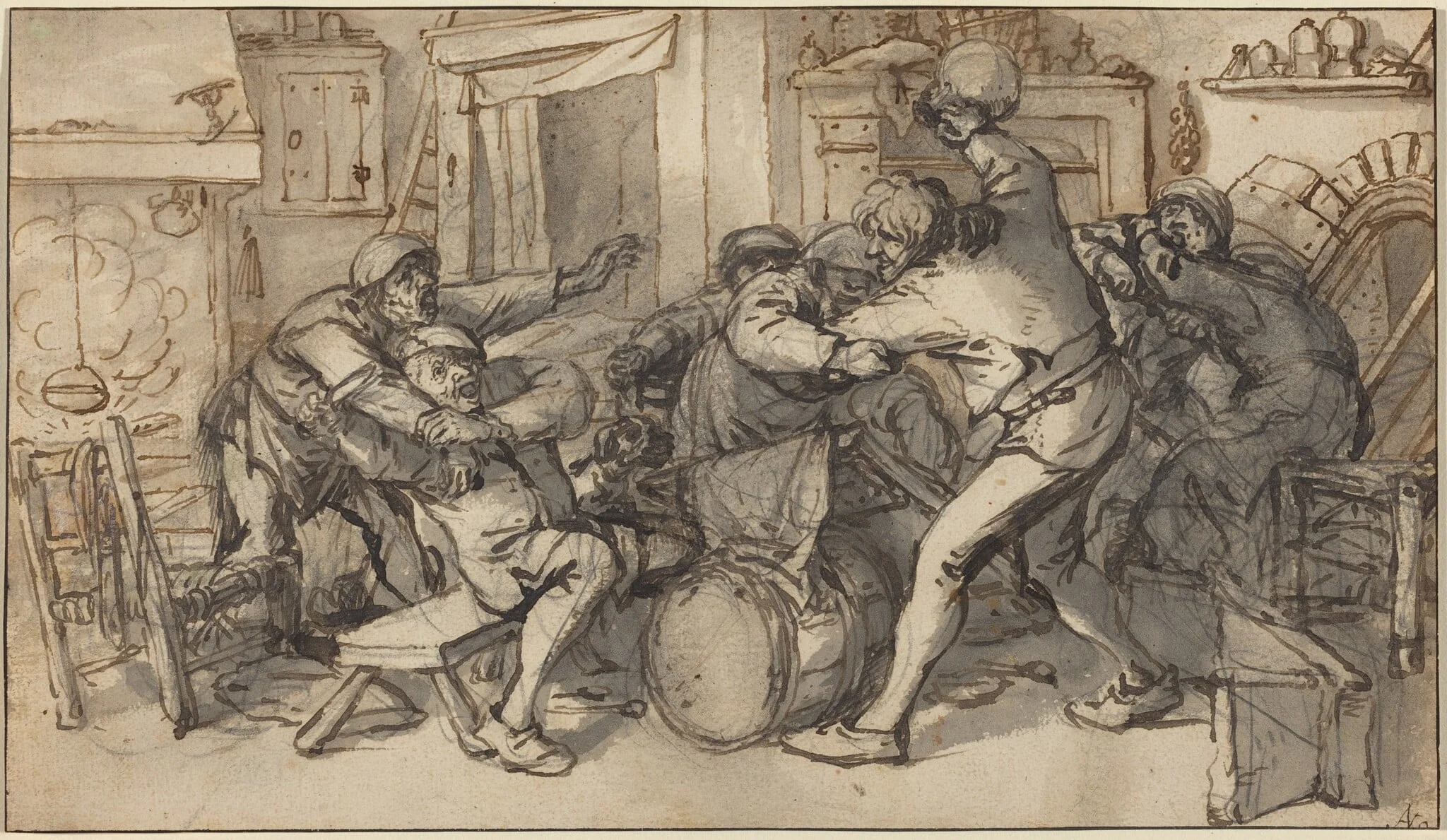 Peasants Fighting in a Tavern, detail