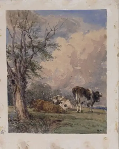 A Study of Cattle, by Thomas Baker, watercolor, 1860