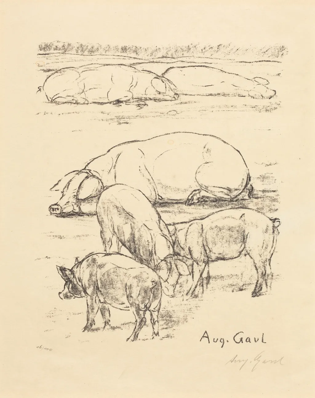 Pigs, by August Gaul, ink, 1895