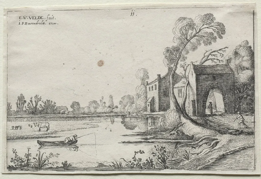 Landscape with a River and a  Gatehouse, by Esaias van de Velde, 1614