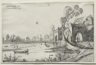 Landscape with a River and a  Gatehouse, by Esaias van de Velde, 1614