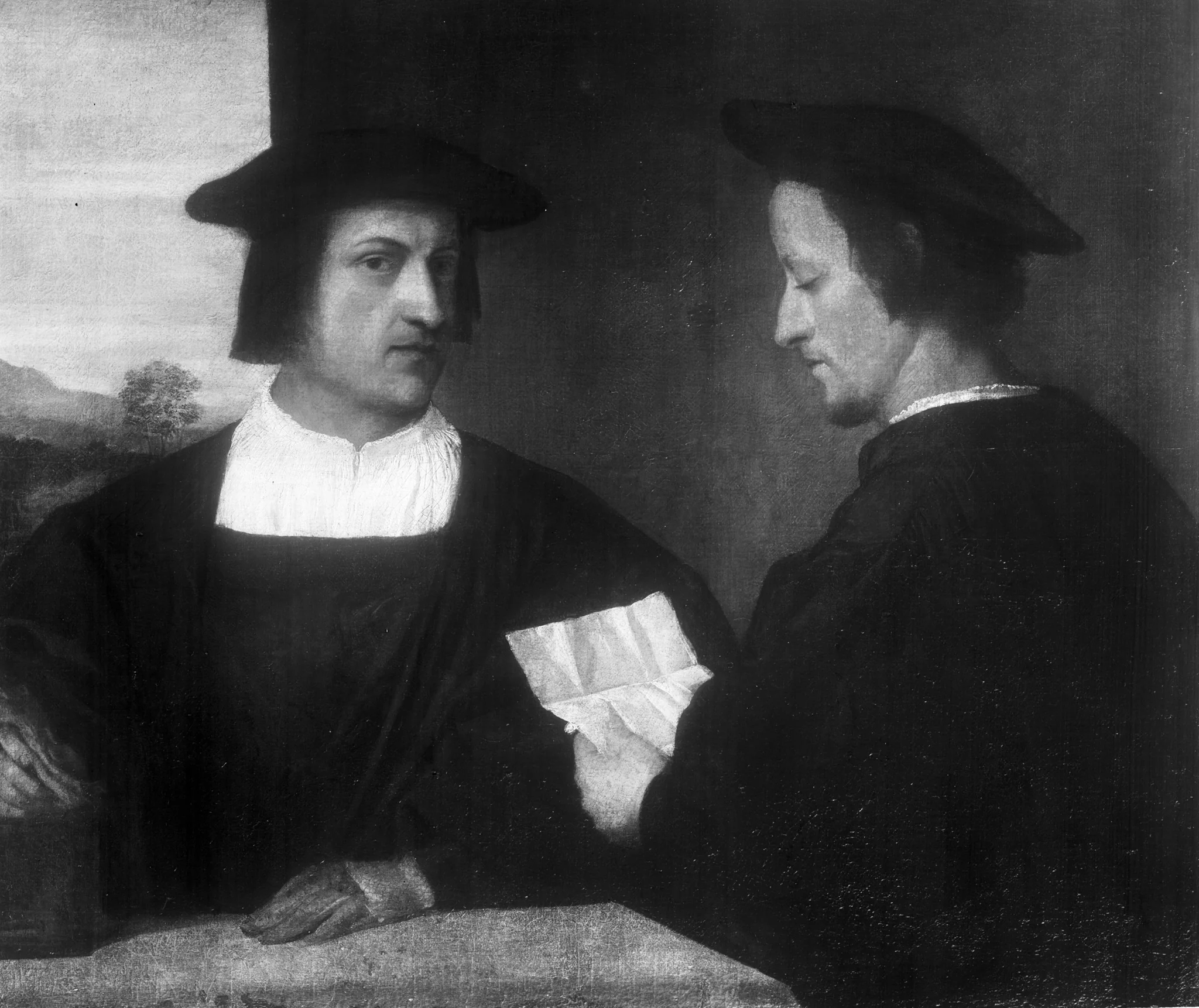 Portrait of two men, detail