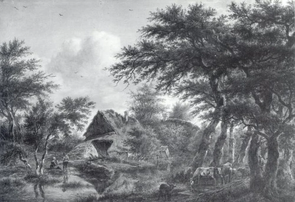 Landscape with Farm Amidst Trees, detail
