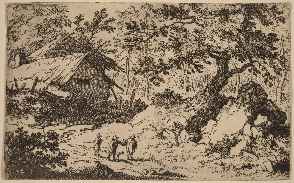 Ruinous Cottage, by Allart van Everdingen, ink, 1650