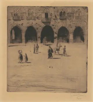 Plazza del Comune, Pistoia, by Joseph Pennell, ink, 1883