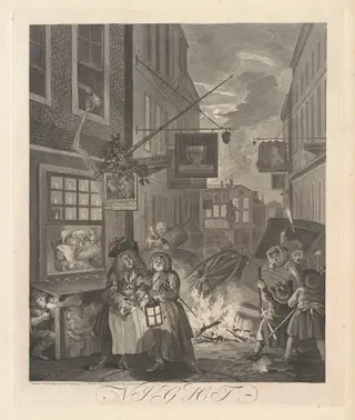 Night, by William Hogarth, ink, 1738