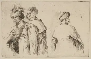 Three Hungarians, by Stefano Della Bella, ink, 1637