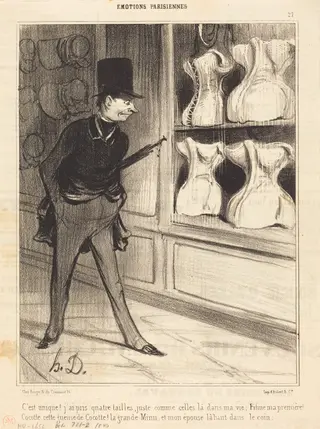 C'est unique! j'ai pris quatre tailles..., by Honoré Daumier, ink, 1840