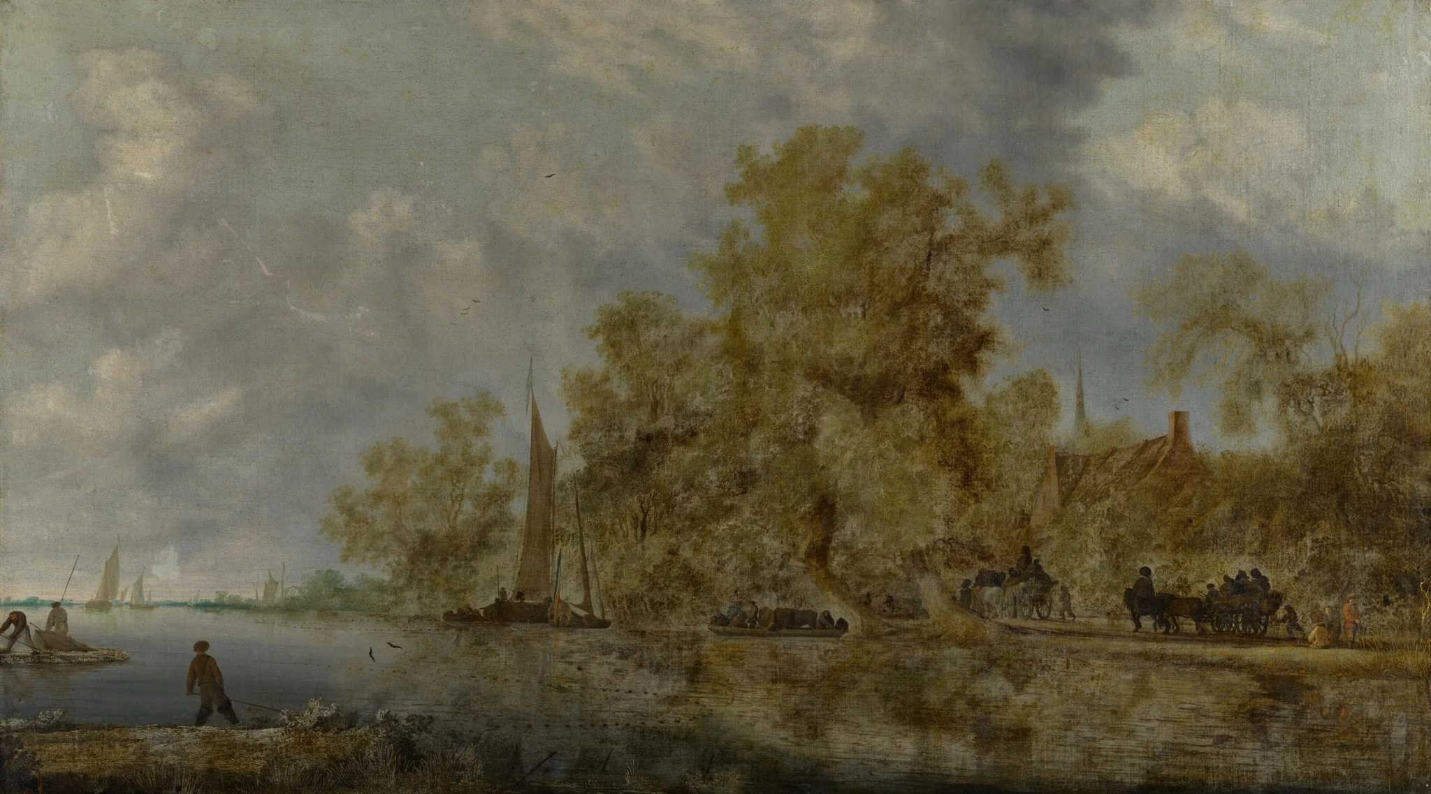 Flußlandschaft mit Uferstraße, detail