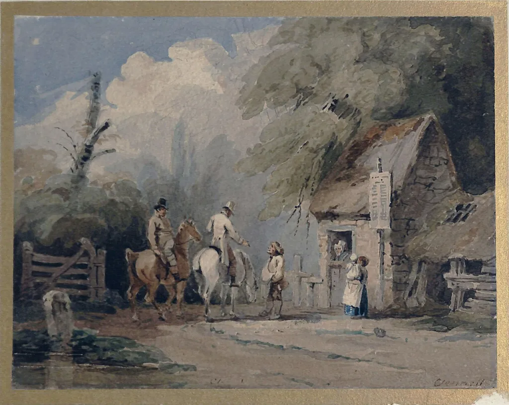A country toll bar, by Clennell, watercolor