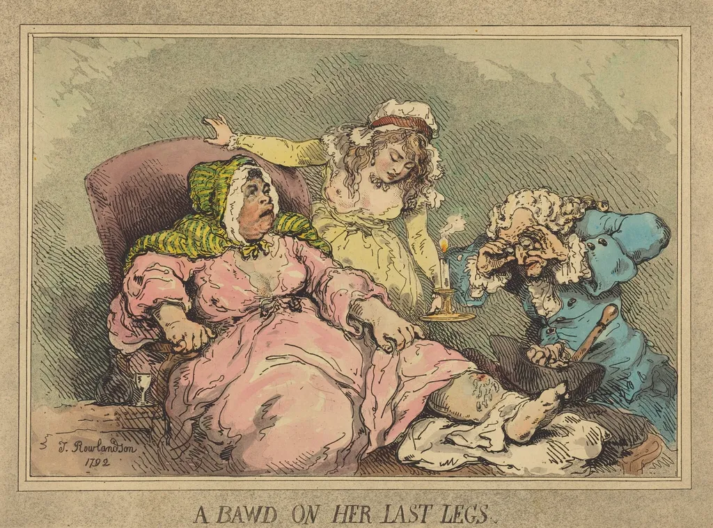 A Bawd on Her Last Legs, by Thomas Rowlandson, ink, 1784