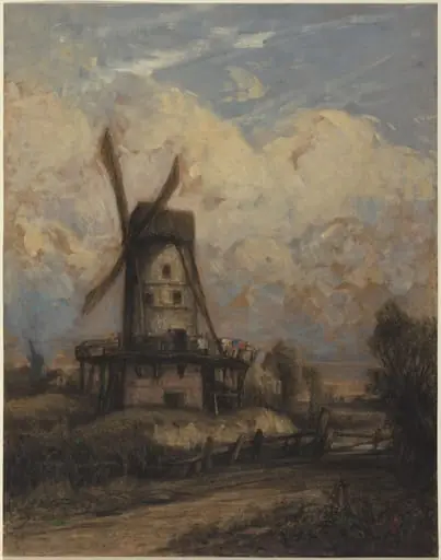 A Windmill against a Cloudy Sky, by Constant Troyon, chalk, 1848