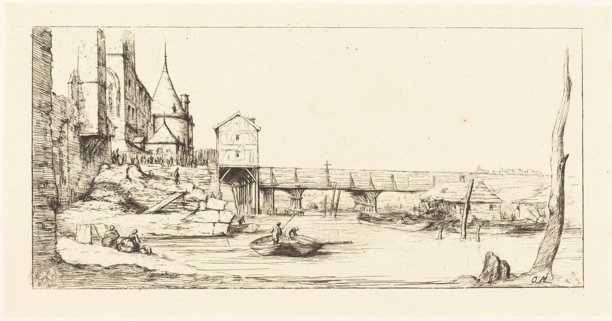 Passerelle du Pont-au-Change, Paris, après l'Incendie de 1621 (Footbridge Temporarily Replacing the Pont-au-Change, Paris, after the Fire of 1621), detail