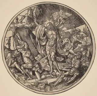 The Resurrection and the Holy Women on Their Way to Christ's Sepulchre, by Jacob Cornelisz. van Oostsanen, ink, 1514