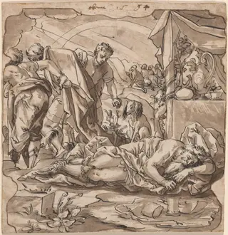The Drunkenness of Noah, by Werner Kübler, ink, 1582