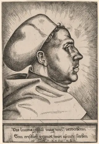 Martin Luther, by Daniel Hopfer, ink, 1523