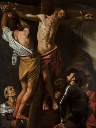 The Crucifixion of Saint Andrew, by Caravaggio, oil, 1607