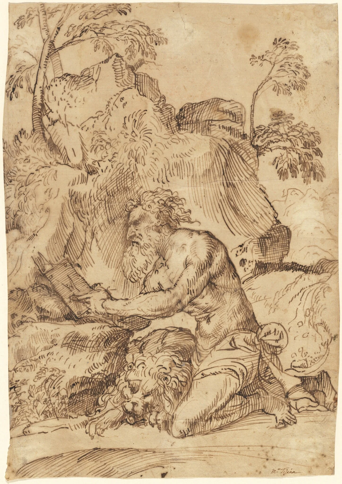 Saint Jerome Reading in the Wilderness, detail