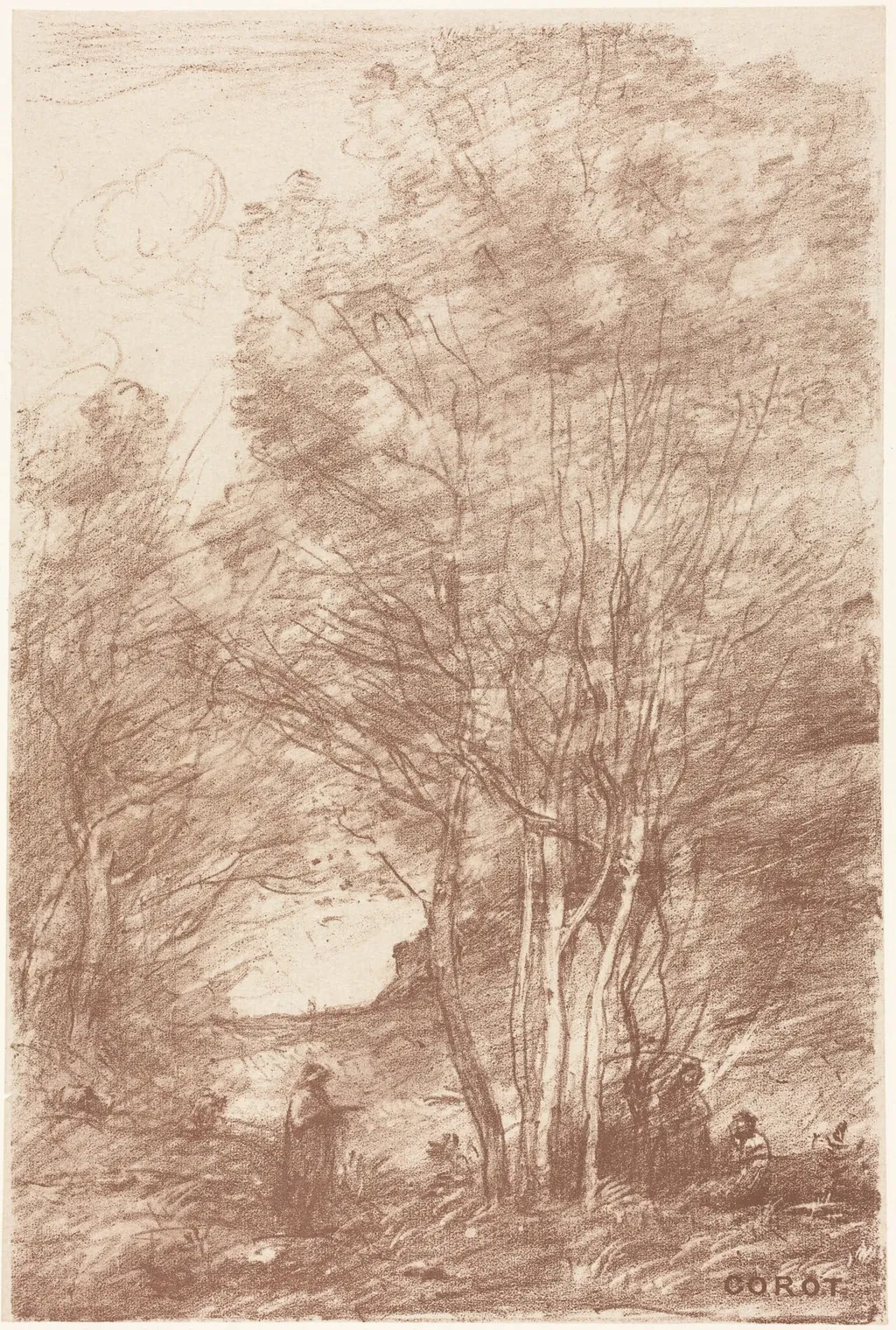 The Philosophers' Retreat (Le Repos des Philosophes), by Jean Baptiste Camille Corot, ink, 1871