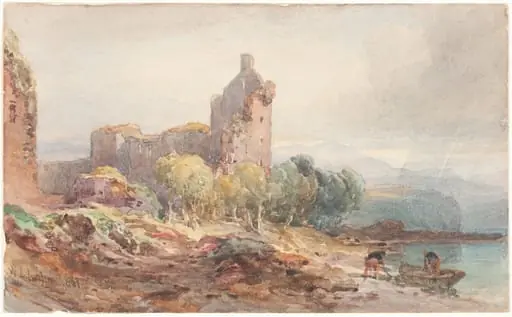 A Ruined Castle on a Lake, by William Leighton Leitch, graphite, 1881