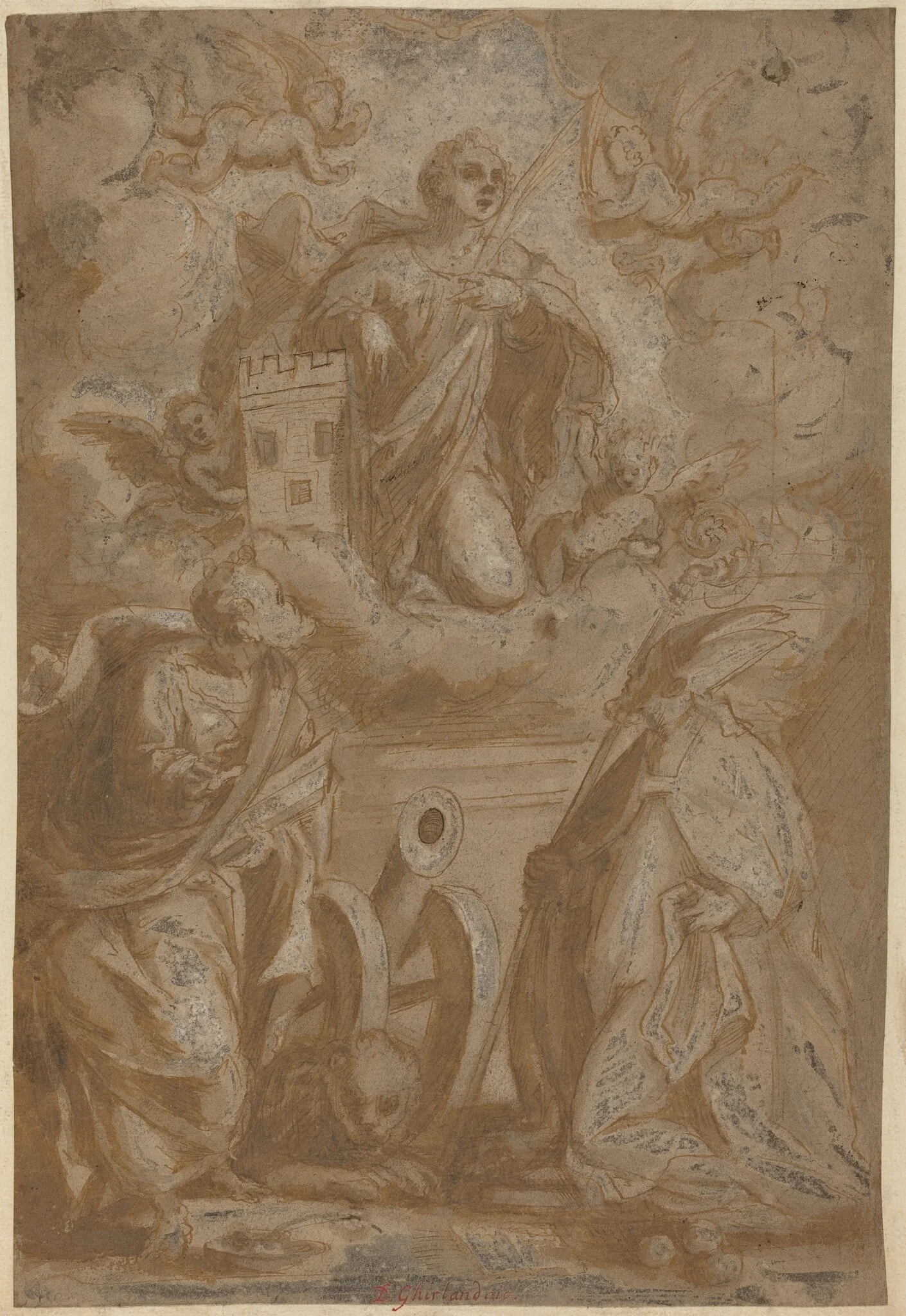 Saint Barbara in Glory with Saints Nicholas and Jerome, detail