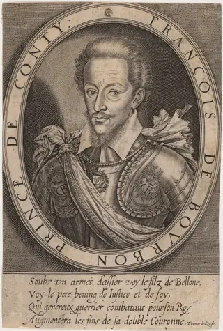 Francois de Bourbon, First Prince of Conti, son of Louis I, by Thomas de Leu, ink, 1590