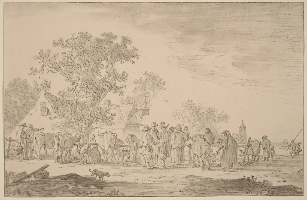 Cattle Market, by Jacobus Buys, chalk, 1767