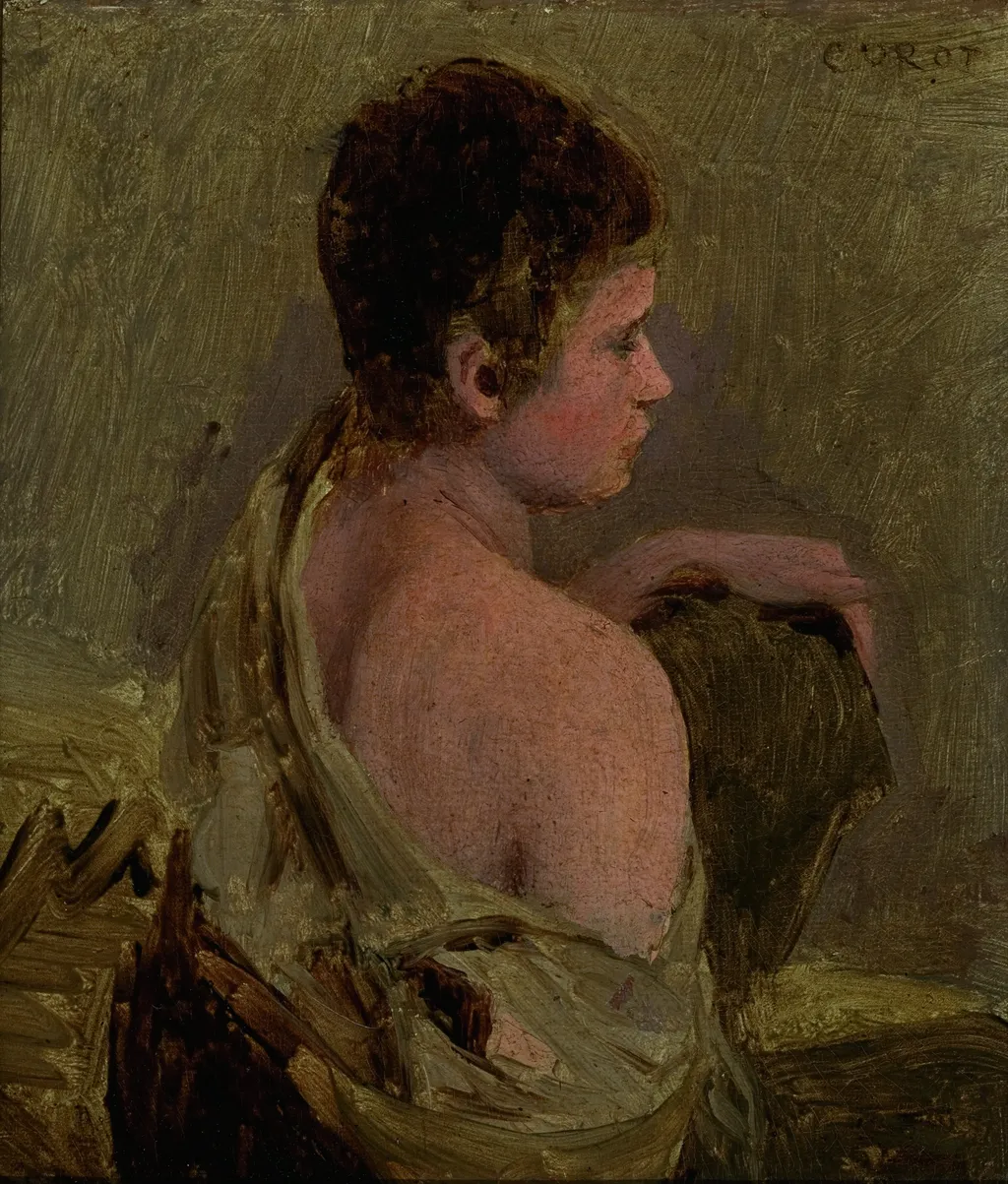 Young Man with Naked Shoulder, by Jean Baptiste Camille Corot, oil, 1835