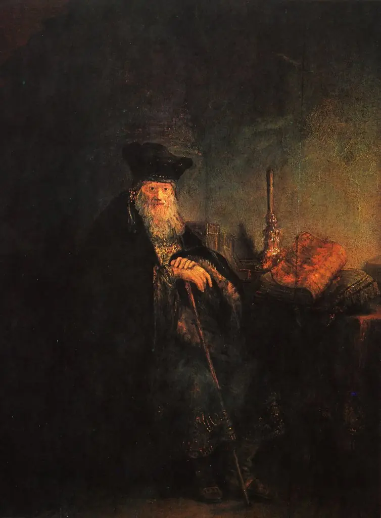 Old scholar in a study, by Rembrandt, oil, 1642