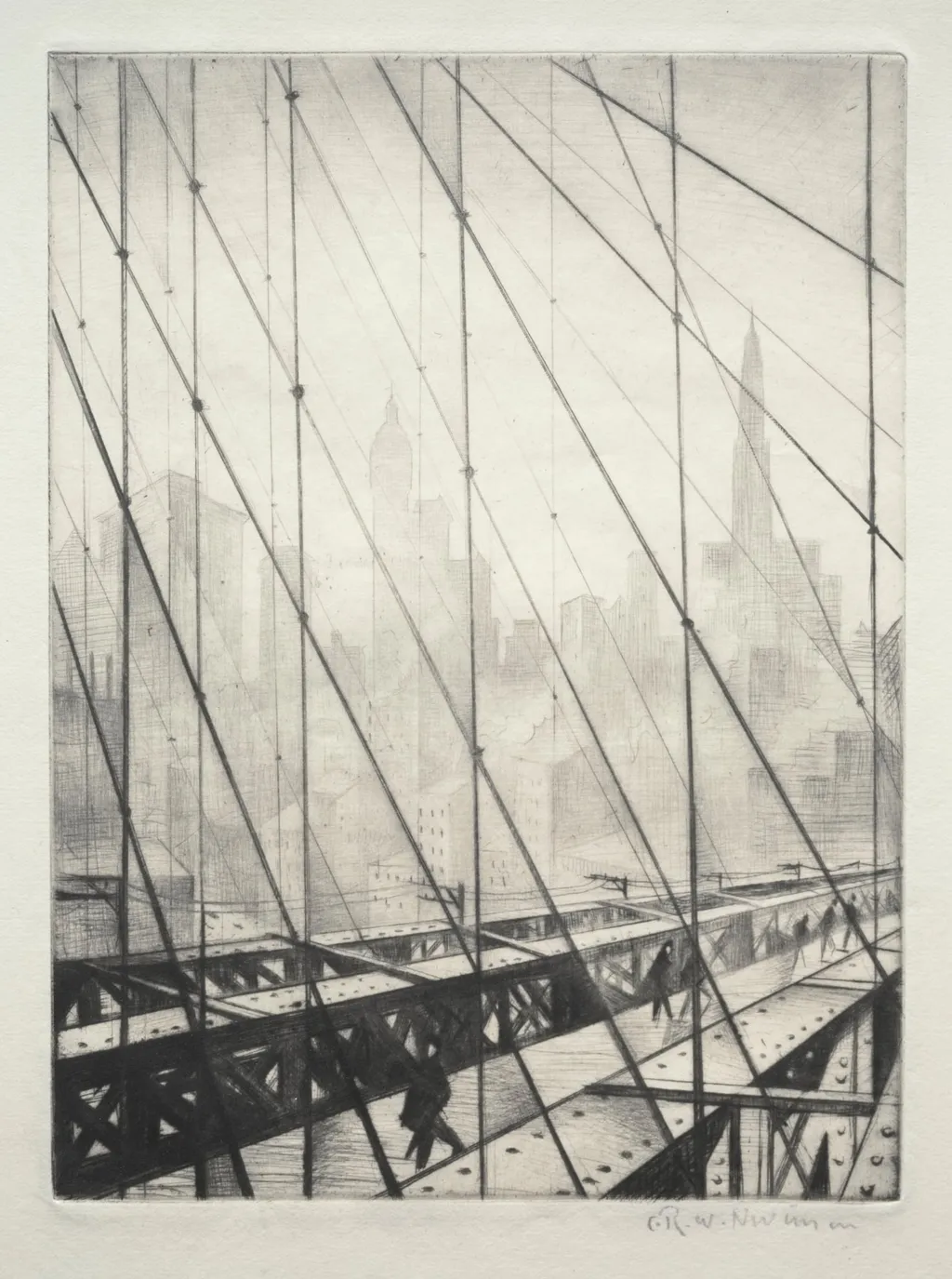 Looking through Brooklyn Bridge, by C. R. W. Nevinson, 1921