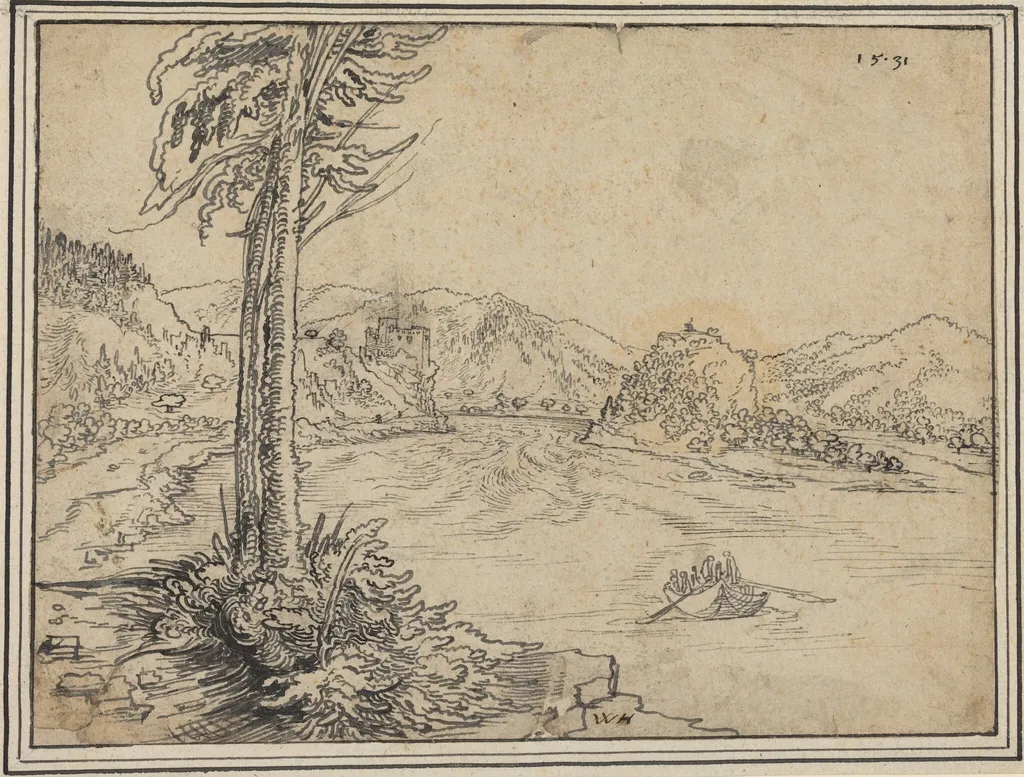 The Rapids of the Danube near Grein, by Wolf Huber, ink, 1531