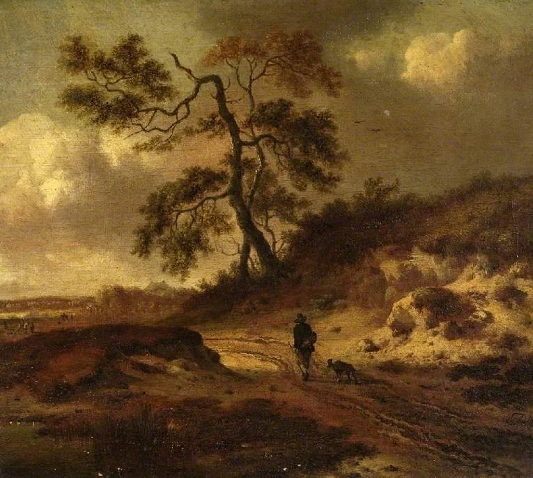Landscape with a man and a dog, detail