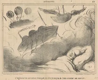 L'ingénieur du Leviathan trouvant, en rève ..., by Honoré Daumier, ink, 1858