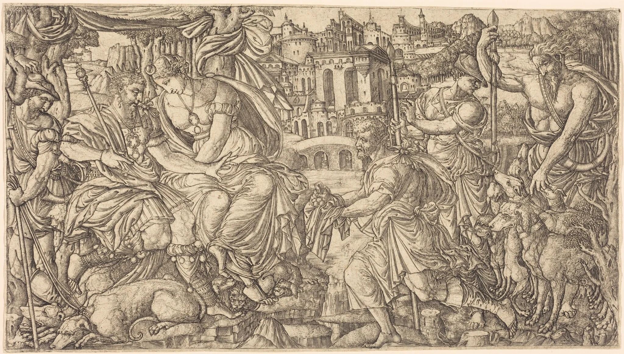A King and Diana Receiving Huntsmen, detail