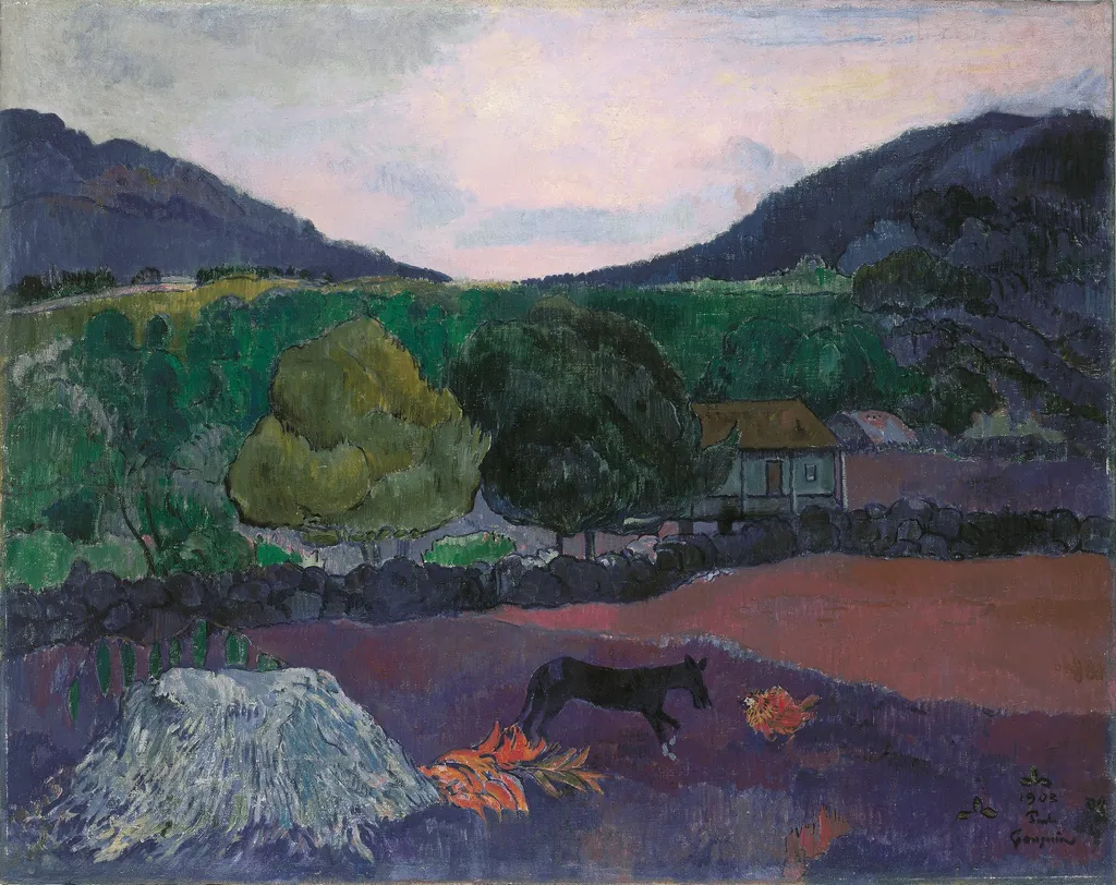 Landscape with Dog, by Paul Gauguin, oil, 1903