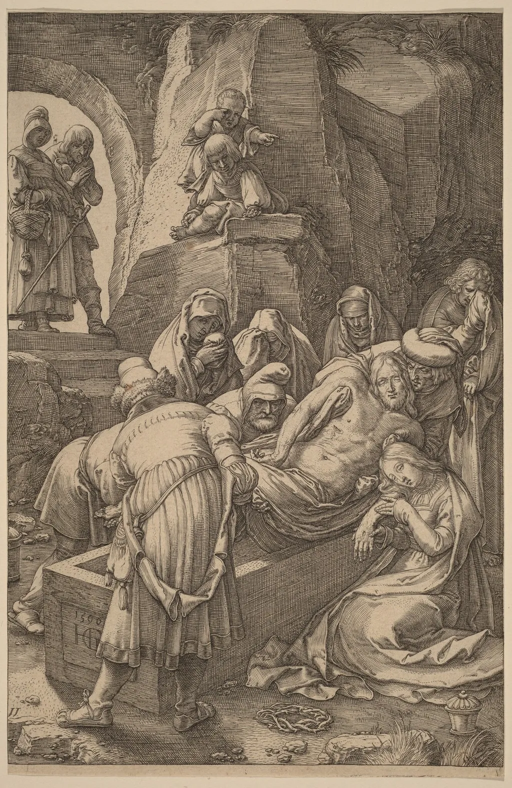 Burial of Christ, by Hendrick Goltzius, ink, 1596