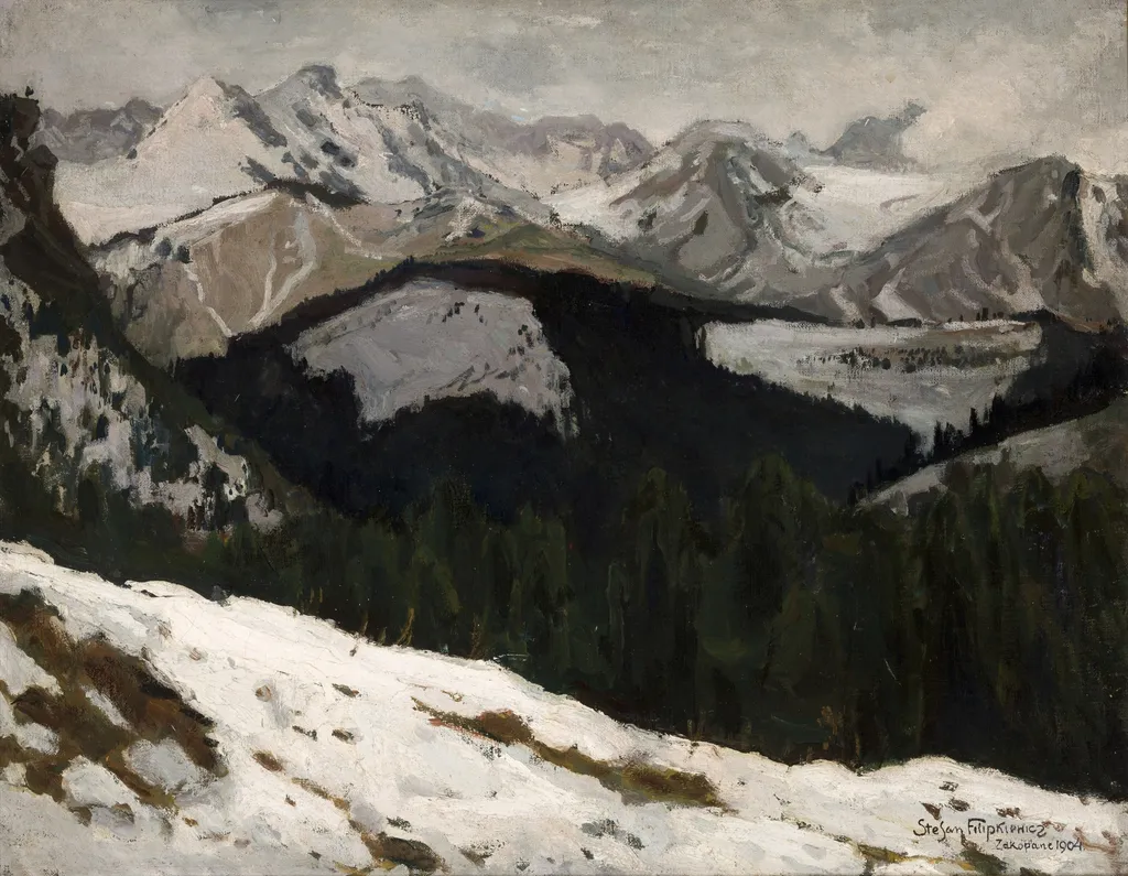 Thaw in the Tatra Mountains, by Stefan Filipkiewicz, oil, 1904
