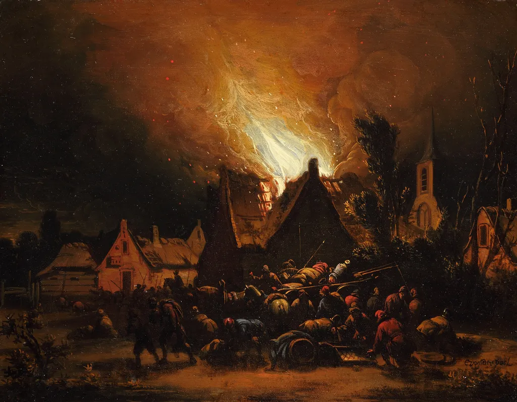 Nocturnal Fire, by Egbert van der Poel, copper, 1659