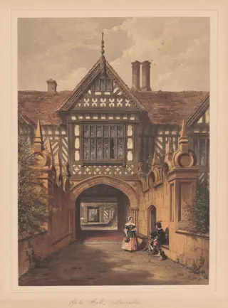 Speke Hall, Lancashire, by Joseph Nash, ink, 1849