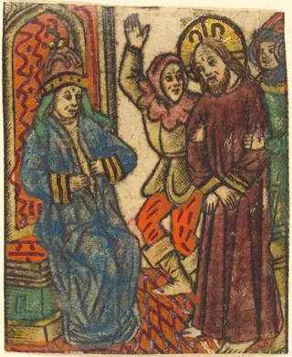 Christ before Caiaphas, by Master of the Dutuit Mount of Olives, ink, 1450