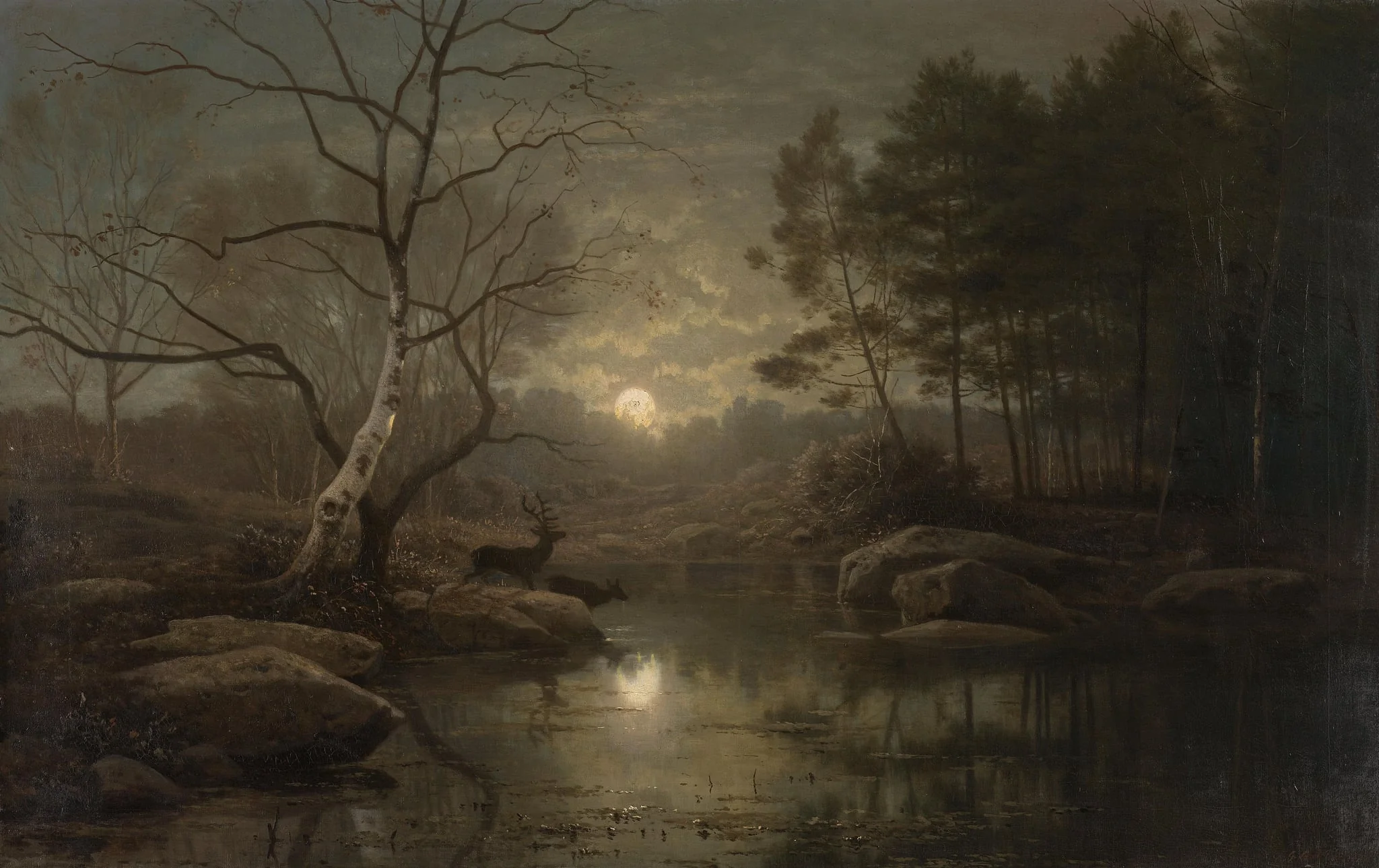 Forest Landscape in the Moonlight, detail