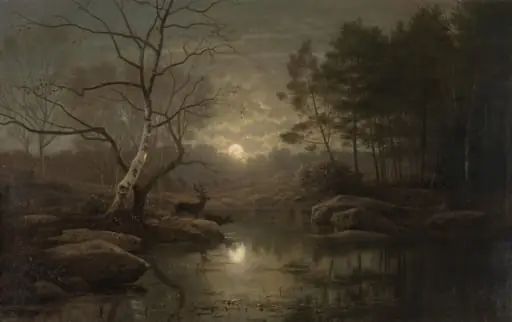 Forest Landscape in the Moonlight, by Georg Saal, unspecified, 1861
