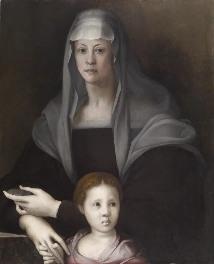 Portrait of Maria Salviati de' Medici with Giulia de' Medici, by Pontormo, oil, 1537