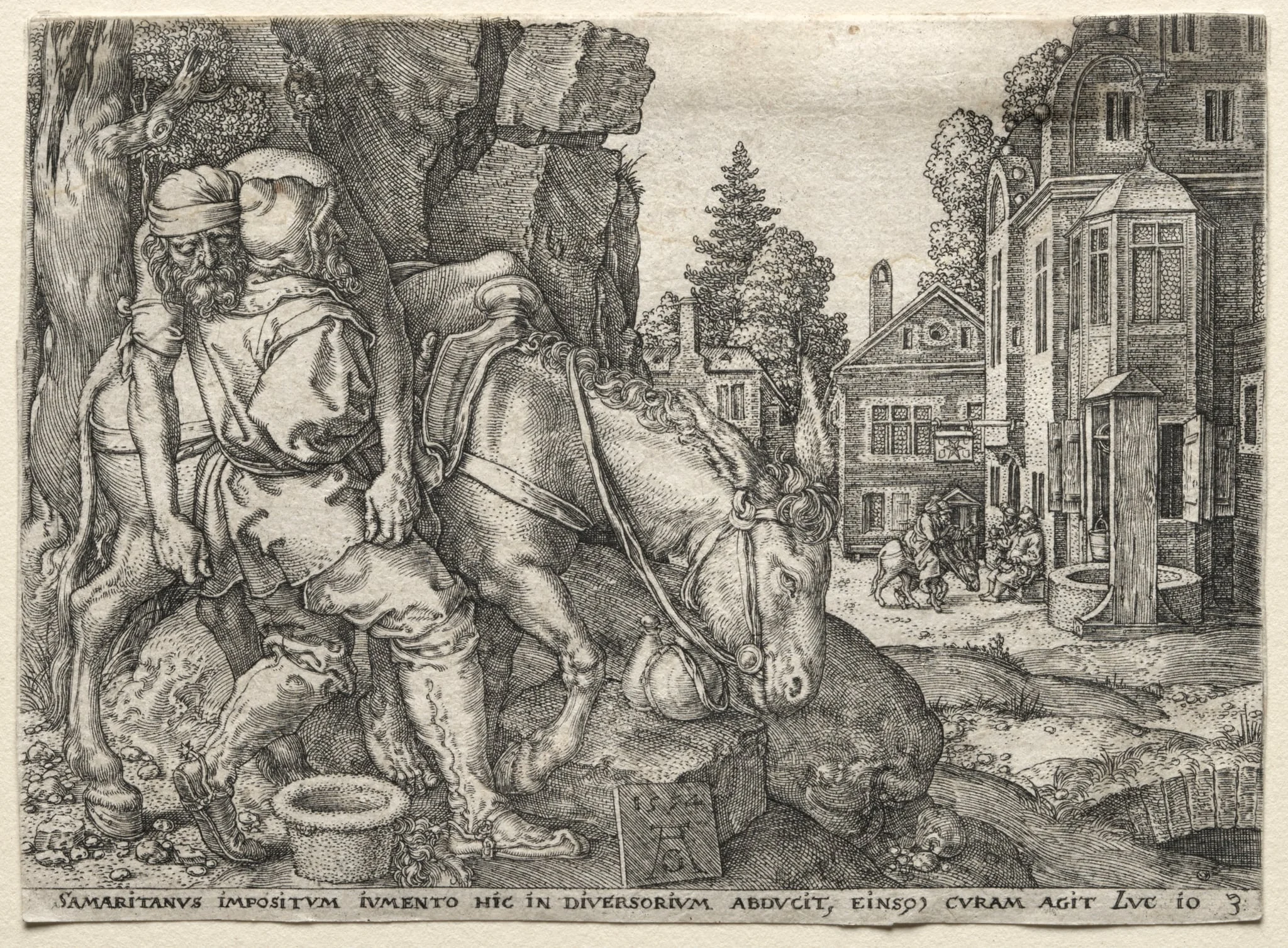 The Parable of the Good Samaritan: The Good Samaritan Putting the Traveler on His Donkey, detail
