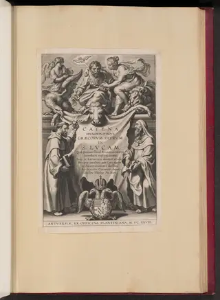 Title Page for Balthasar Cordier, Catena Sexaginta Qvinqve Graecorvm Patrvm in S. Lvcam..., by Cornelis Galle I, ink, 1628